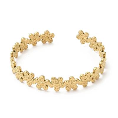 Ion Plating(IP) 304 Stainless Steel Flower Wrap Cuff Bangles for Women