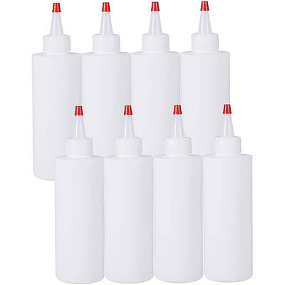 BENECREAT 8 Pack 6.8 Ounce(200ml) White Plastic Squeeze Dispensing Bottles with Red Tip Caps - Good For Crafts