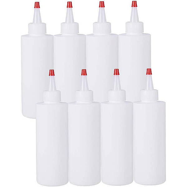BENECREAT 8 Pack 6.8 Ounce(200ml) White Plastic Squeeze Dispensing Bottles with Red Tip Caps - Good For Crafts