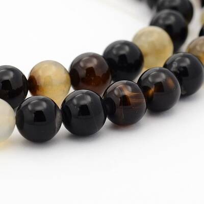 Dyed & Heated Black Agate Round Bead Strands
