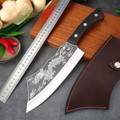 Stainless Steel Dragon Pattern Fish Cutting Knife, 1 Count Exquisite Durable Cutting Meat Cleaver, Kitchen Knife for Home Out...