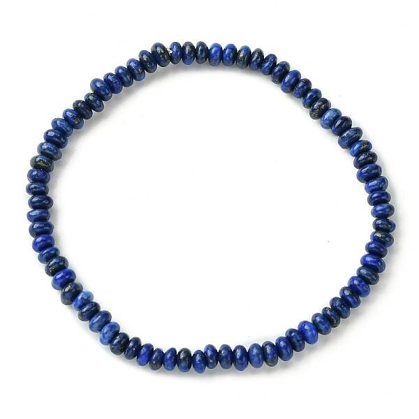 Natural Lapis Lazuli Flat Round Beaded Stretch Bracelets for Women