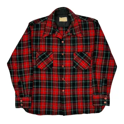 Sears Checked Flannel Shirt - Large Red Wool Blend
