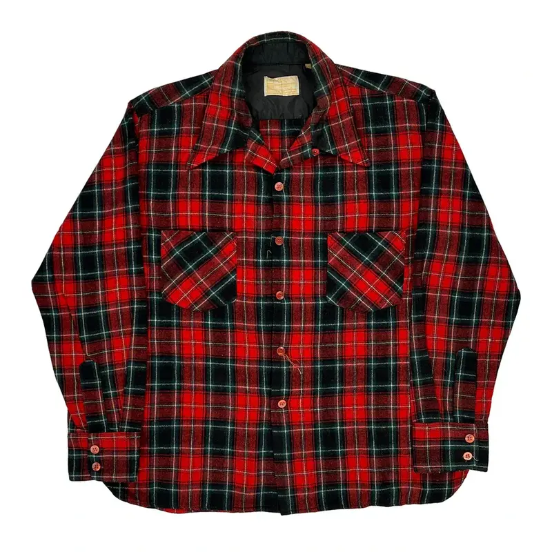Sears Checked Flannel Shirt - Large Red Wool Blend