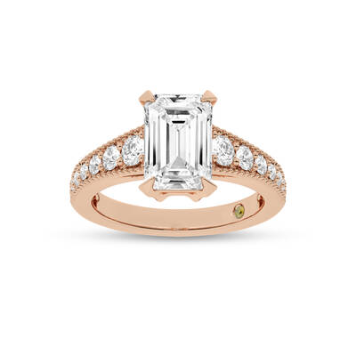 Pixie Tapered Milgrain Emerald Cut Lab Diamond Engagement Ring | 18K Rose Gold 3 5/8 CT. TW.