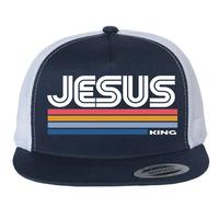 Retro Jesus is King Christian Catholic Faith Flat Bill Trucker Hat