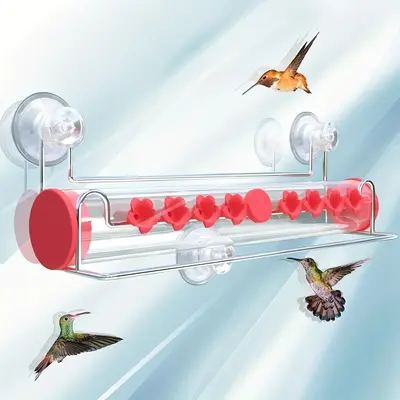 Clear Window Hummingbird Feeder, Suction Cup Hummingbird Feeder with 8 Counts Feeding Ports & Perches, Close-up Viewing Clear...