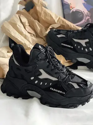 Men's Sportive Plain Color Lace Up Low Top Chunky Sneakers Back To School, Casual Comfortable Platform Pu Leather Shoes, Fash...