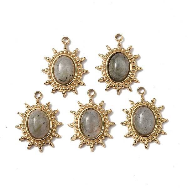 PVD Vacuum Plating 201 Stainless Steel Natural Labradorite Pendants
