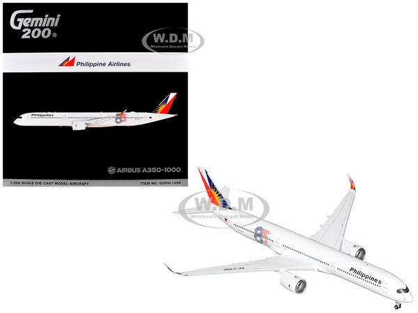 Airbus A350-1000 Commercial Aircraft Philippine Airlines (RP-C3510) White with Tail Graphics Gemini 200 Series 1/200 Diec...
