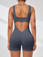 Women's Solid Racer Back Sports Tank Romper, Casual Sporty Comfy Breathable Sleeveless Romper for Yoga Gym Workout, Ladies Sp...