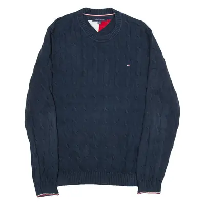TOMMY HILFIGER Mens Jumper Blue Cable Knit XL