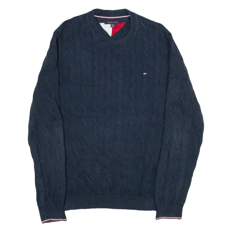 TOMMY HILFIGER Mens Jumper Blue Cable Knit XL
