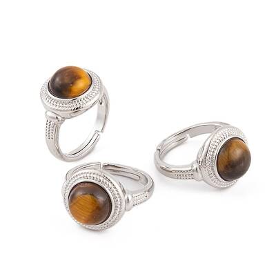 Natural Tiger Eye Round Adjustable Rings