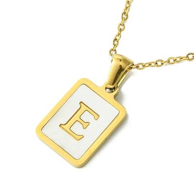 Ion Plating(IP) Rectangle with Initial Letter 304 Stainless Steel Pendant Necklace