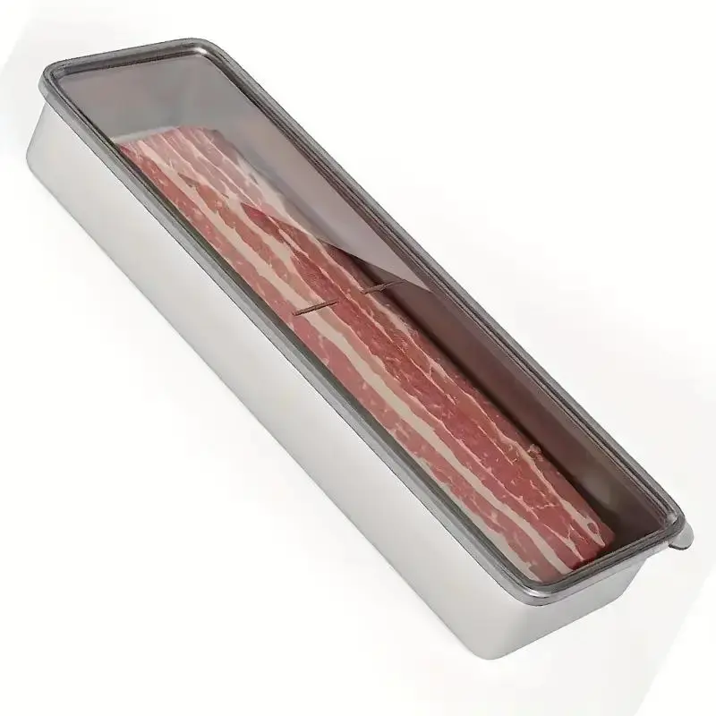 Stainless Steel Food Storage Box with Lid, 1 Count Bacon Airtight Crisper, Kitchen Accessories, Reusable Storage Container fo...