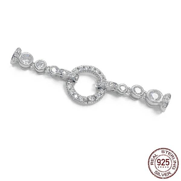 Rhodium Plated 925 Sterling Silver Micro Pave Clear Cubic Zirconia Fold Over Clasps