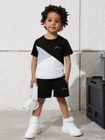 Two-Piece Set Toddler Boy's Colorblock Print Short Sleeve Tee & Shorts, Casual Round Neck T-shirt & Shorts for Summer, Kids C...