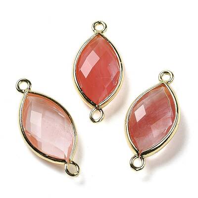 Cherry Quartz Glass Faceted Connector Charms