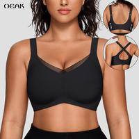 OEAK Women Wireless V Neck Crossover Mesh Bras Comfortable Bralette Supportive Tshirt Bra No Underwire Seamless Push Up Every...