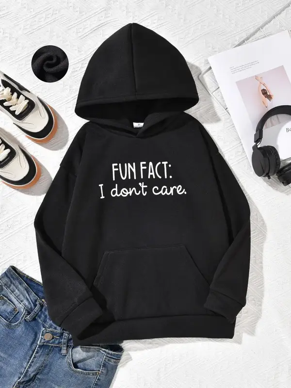 Girl's Letter Print Drop Shoulder Hoodie, Fashion Casual Pocket Hooded Sweatshirt for Daily Outdoor Wear, Girls Clothing for ...