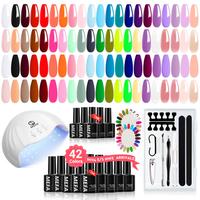 [Clearance]MEFA 42 Colors Gel Nail Polish Kit with 48w UV Nail Lamp, 500Pcs Nail Tips Kit, All Season Colors with Base Coat M...