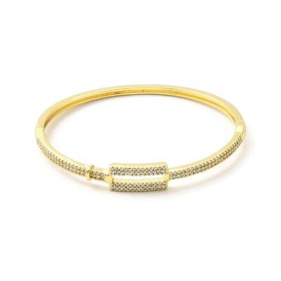Clear Cubic Zirconia Hollow Out Rectangle Hinged Bangle