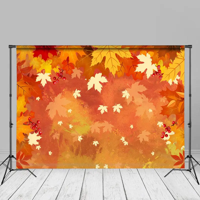 Oil Painting Red Maple Berry Autumn Backdrop For Decor - Aperturee