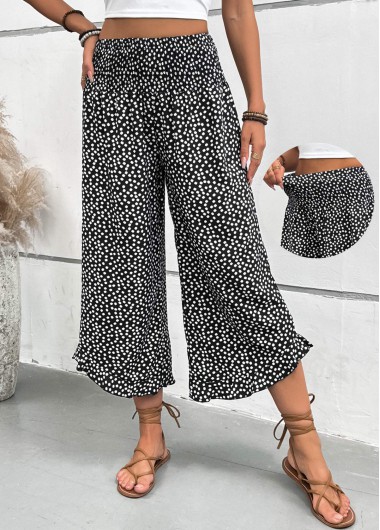 Modlily Black Polka Dot Wide Leg Elastic Waist Pants - M
