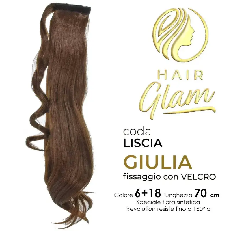 HAIR GLAM GIULIA PONY WITH VELCRO FIBER REVOLUTION 6+18 70cm