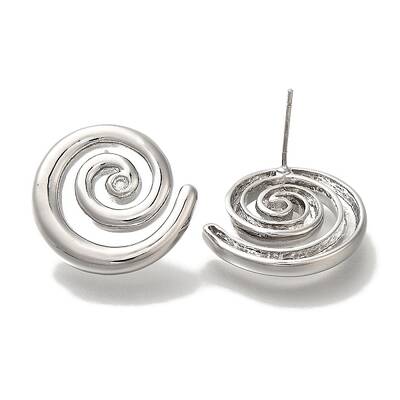 Brass Micro Pave Clear Cubic Zirconia Spiral Stud Earrings for Women