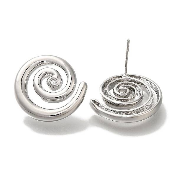 Brass Micro Pave Clear Cubic Zirconia Spiral Stud Earrings for Women