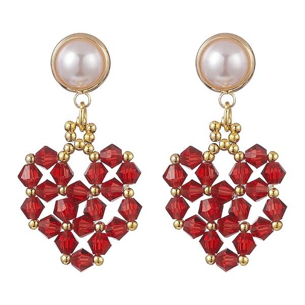 Glass Heart with ABS Plastic Pearl Dangle Stud Earrings