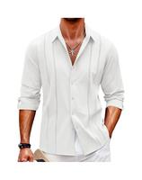 Father's Day Gift,COOFANDY New York Fashion Week Mens Cuban Guayabera Shirt  Casual Button Down Shirts Long Sleeve Beach Line...
