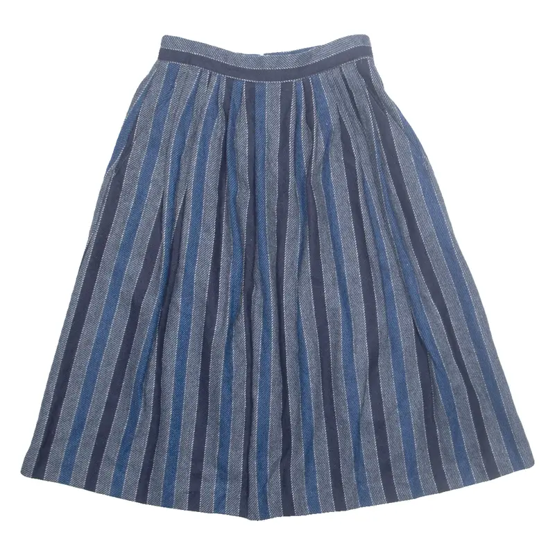 THE PETITE IDEA Womens A-Line Skirt Blue Midi Wool Striped XS
