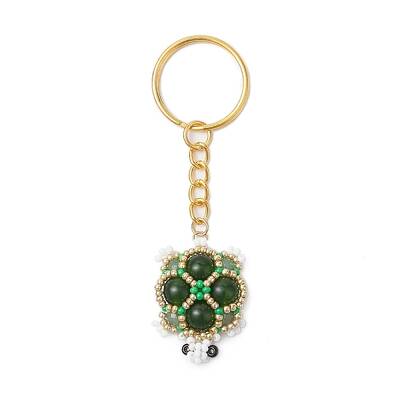 Handmade Glass Seed Beads & Green Aventurine Turtle Pendant Keychain