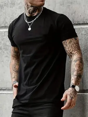 Men's Plain Round Neck Tee, Regular Fit Casual Soft Comfy Crew Neck Short Sleeve T-shirt, Men's Summer Top for Daily Wear, Co...
