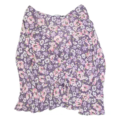 BODEN Womens Printed Blouse Purple V-Neck Long Sleeve Floral UK 12