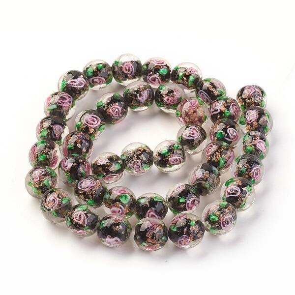Handmade Gold Sand Lampwork Beads Strands