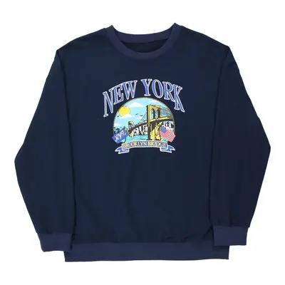 New York Brooklyn Unbranded Graphic Sweatshirt - Large Navy Cotton Blend