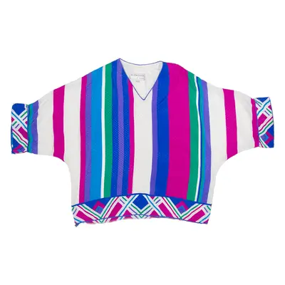 VICTOR COSTA Womens Printed Blouse Blue V-Neck 3/4 Sleeve Striped 2XL
