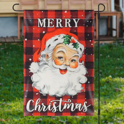 Red Santa Claus Plaid Merry Christmas Garden Flag - Aperturee
