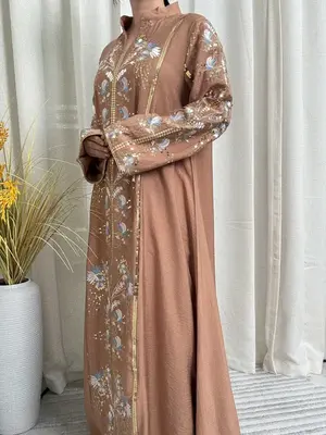Women's Elegant Loose-Fit Abaya Dress, High-Quality Embroidered Beaded Fabric, All-Season Woven Clothing, Perfect for Special...