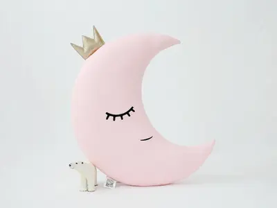 Pale Pink Crescent Moon Pillow with Crown or Star