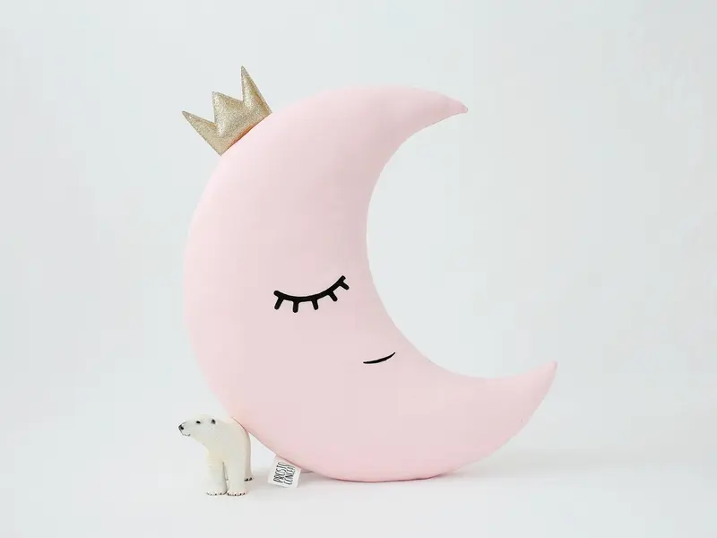 Pale Pink Crescent Moon Pillow with Crown or Star