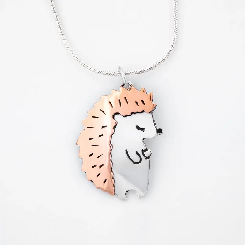 Hedgehog Sterling & Copper Necklace - with Snake Chain