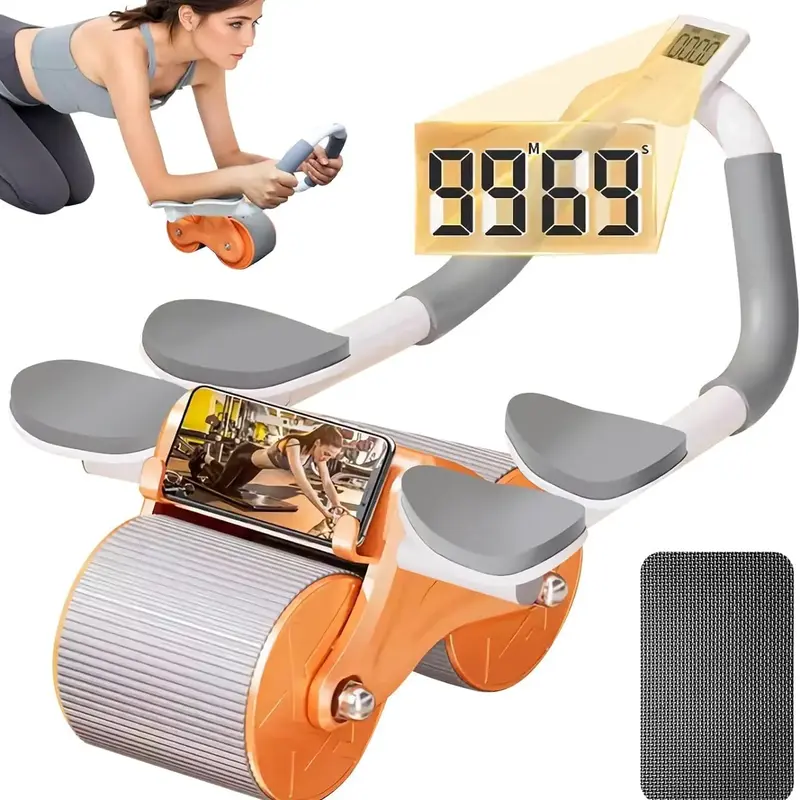 2025 New Ab Roller Wheel with Timer & Knee Mat, Automatic Rebound Abdomina Wheel with 4 Elbow Support, Ab Gymworkout Equipmen...
