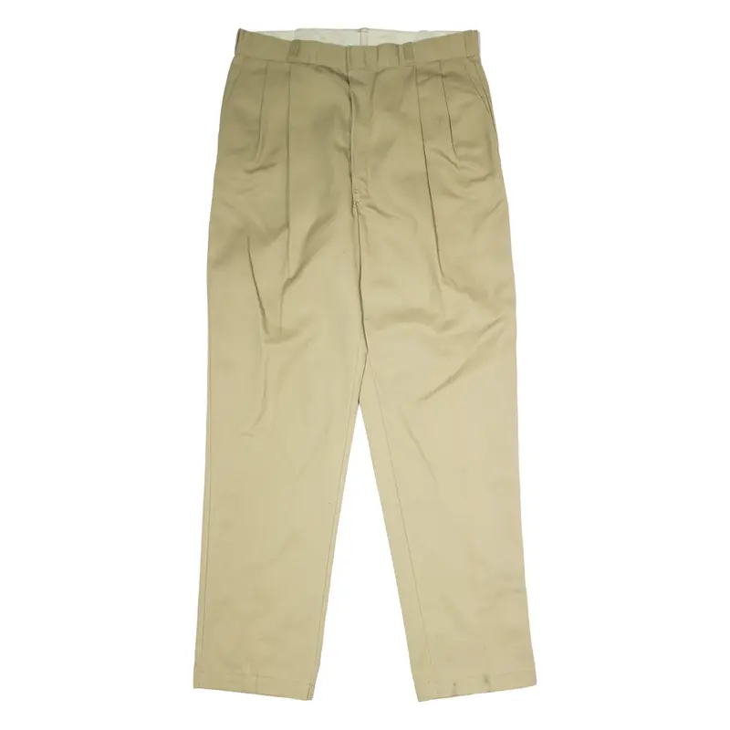 DICKIES Pleated Workwear Mens Twill Trousers Beige Regular Tapered W36 L34