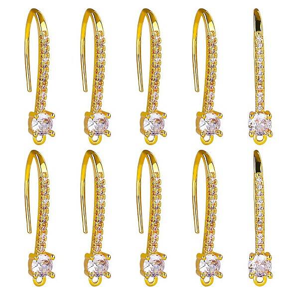 20Pcs Brass Micro Pave Clear Cubic Zirconia Earring Hooks