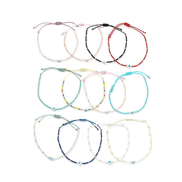 Adjustable Miyuki Seed & Resin Evil Eye Braided Beaded Bracelet for Women